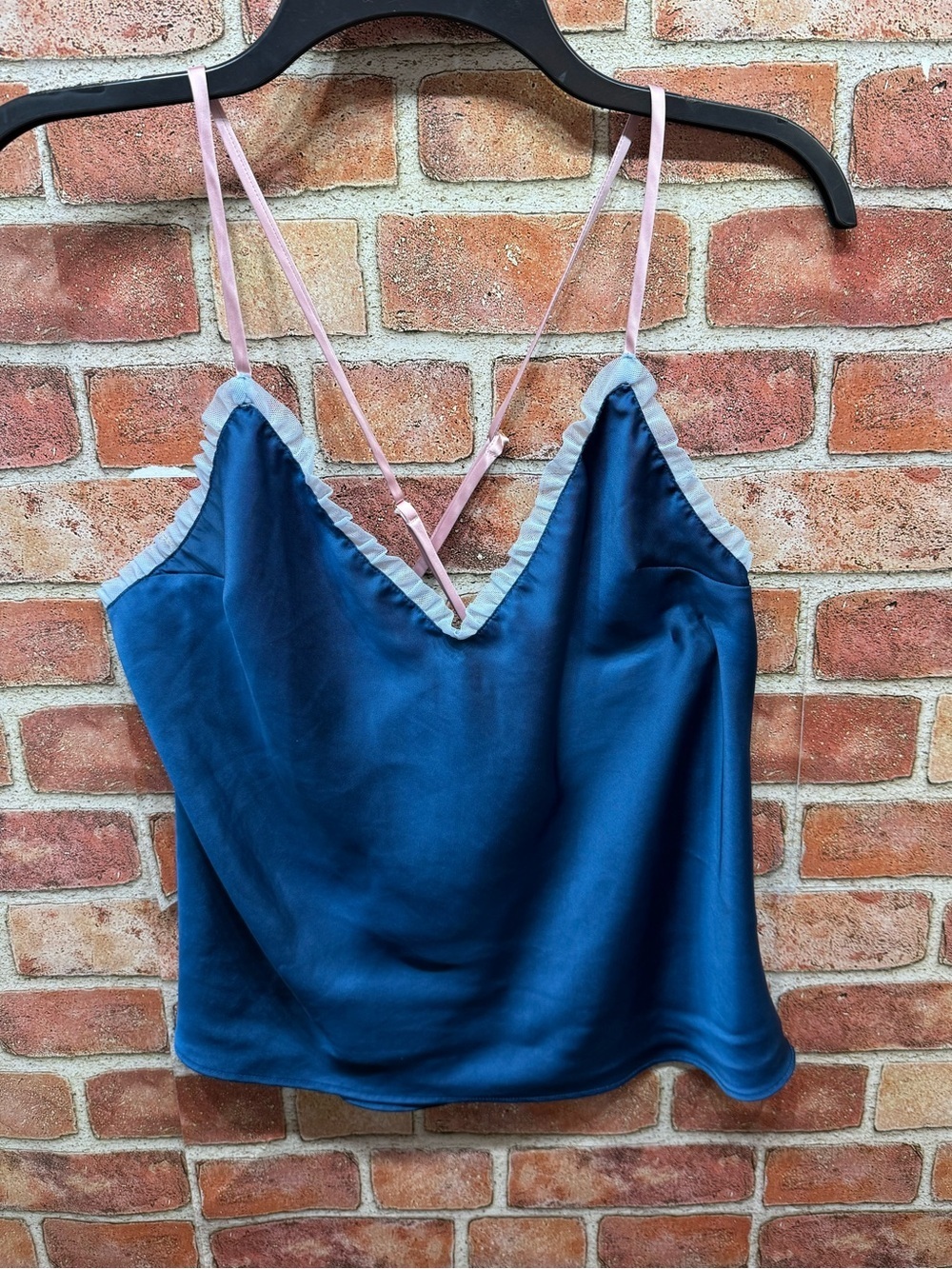 Blue Satin lace trim fairy festival Cami w/Pink Straps- Victorias Secret